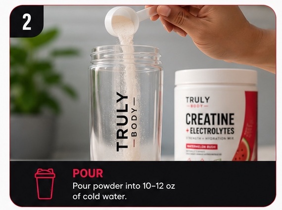 Step 2, Pour β pour the powder into 10 to 12 oz of cold water